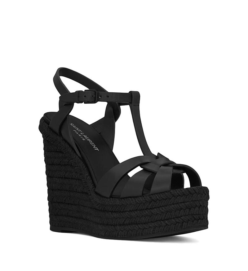 Saint Laurent Tribute Espadrilles Wedge in Smooth Leather Cover