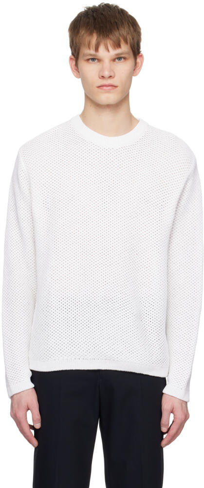 Solid Homme White Open Work Sweater Cover