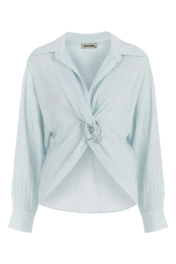 Nocturne Textured Blouse with Front Knot in Blue Cover