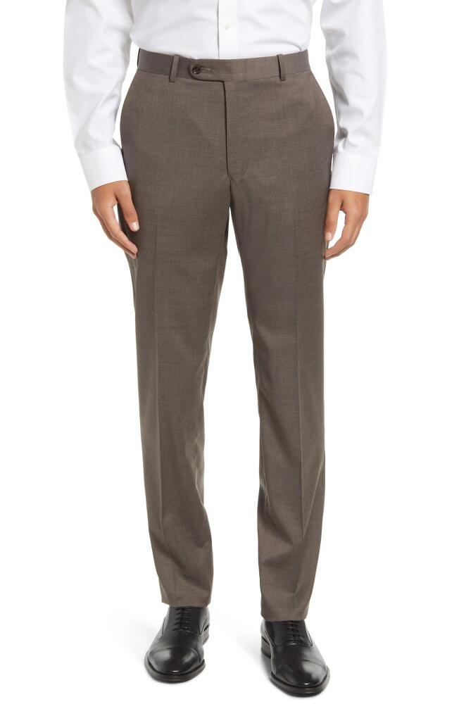 Peter Millar Harker Flat Front Solid Stretch Wool Dress Pants in Brown Cover