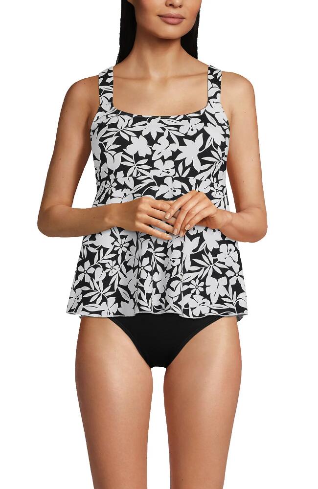 Lands' End Mastectomy Flutter Scoop Neck Tankini Top Comfort Adjustable Straps in Black Havana Floral Cover