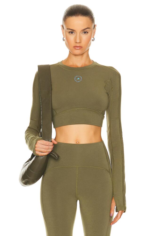 adidas by Stella McCartney True Strength Yoga Crop Top in Olive Cover