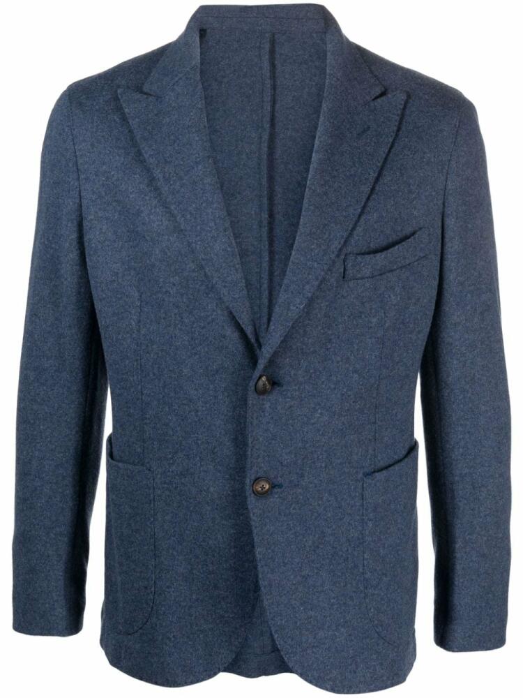 Barba single-breasted wool blend blazer - Blue Cover