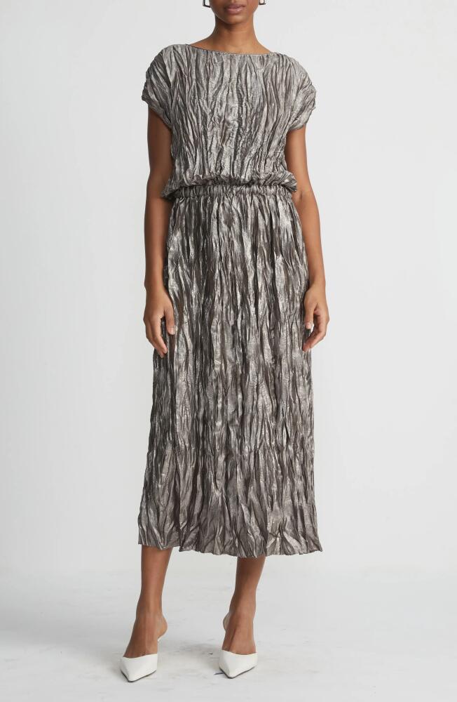 Lafayette 148 New York Metallic Foil Plissé Midi Dress in Pewter Metallic Cover