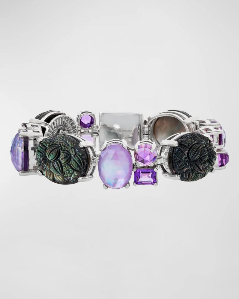 Stephen Dweck Carved Grey Mother-of-Pearl, Crystal Quartz, Plum Mother-of-Pearl and Amethyst Bracelet Cover