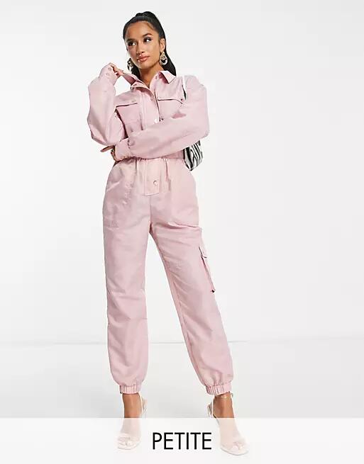 Miss Selfridge Petite nylon waisted jumpsuit in dusky pink Cover