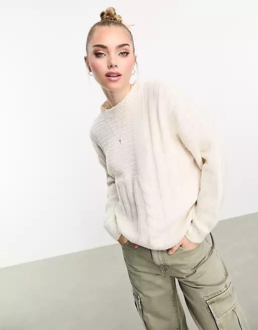 Pieces cable knit soft knit sweater in cream-White Cover