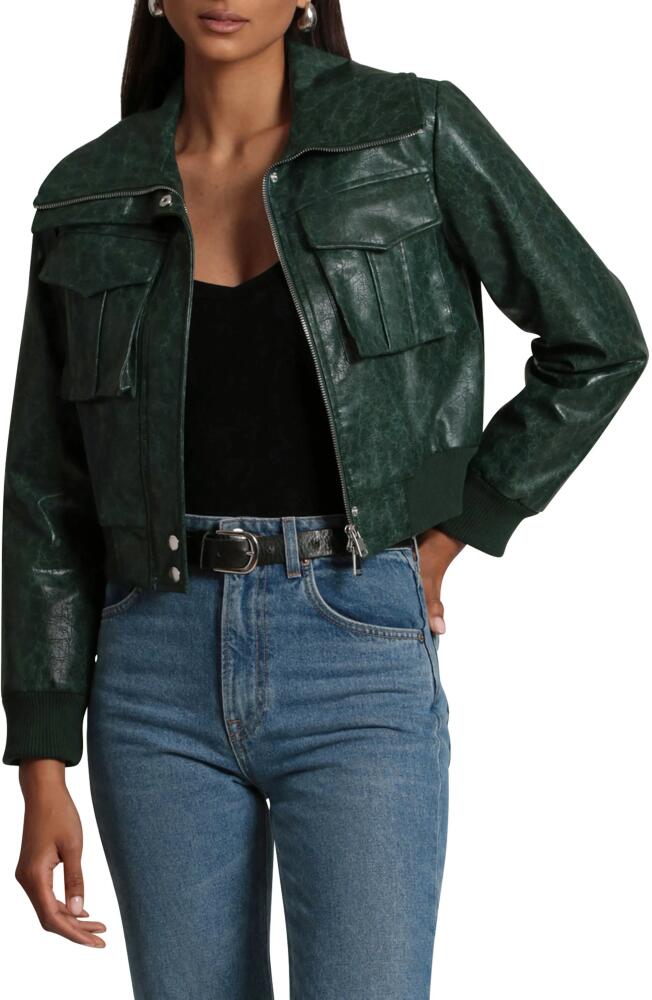 Avec Les Filles Faux-Ever Leather Crop Bomber Jacket in Emerald Cover