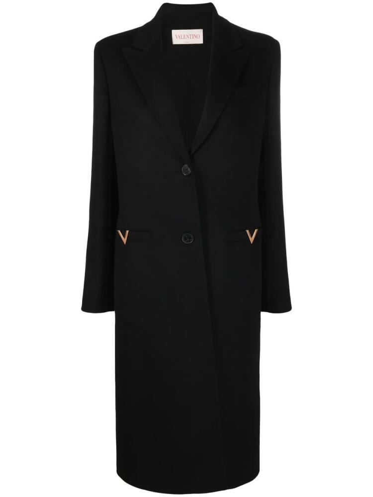 Valentino Garavani logo-plaque single-breasted coat - Black Cover