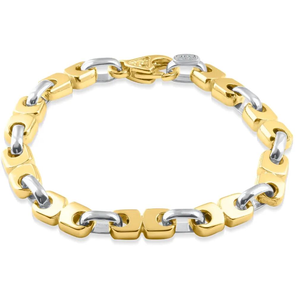 Bliss Diamond Solid 14k White & Yellow Gold 40 grams 2Tone 7.3mm Heavy Masculine Bracelet 8" in 14K Yellow Gold Cover