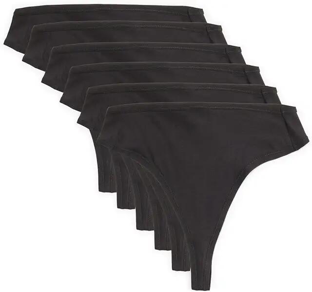 PACT Everyday High Rise Thong 6-Pack (Black) Women's Underwear Cover