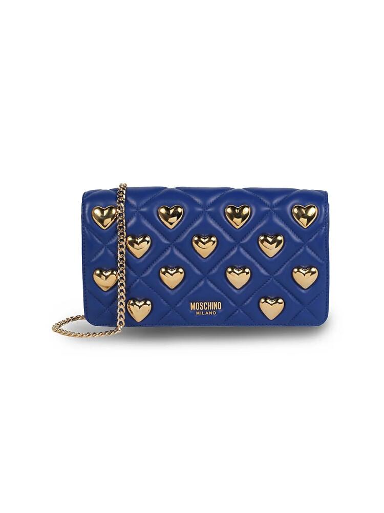 Moschino Women's Heart Studded Quilted Leather Crossbody Bag - Blue Cover