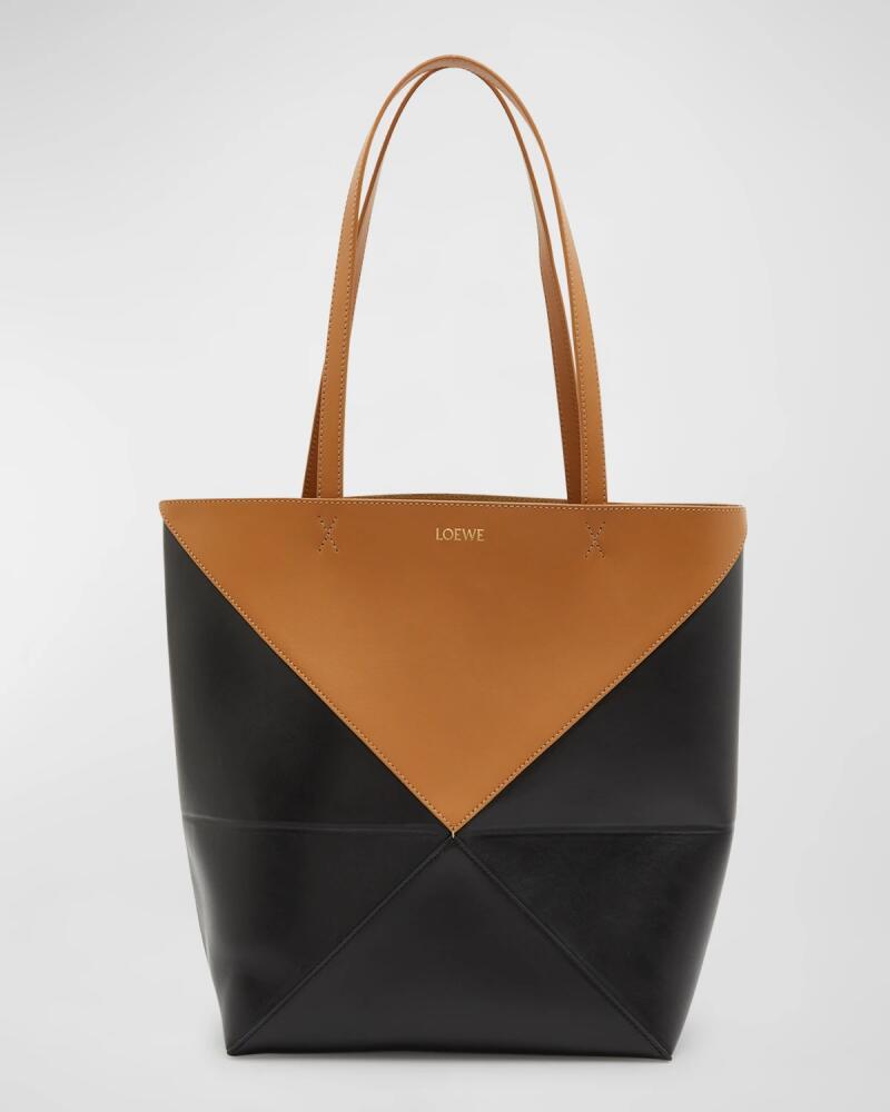 Loewe Puzzle Fold Medium Tote Bag in Shiny Bicolor Leather Cover