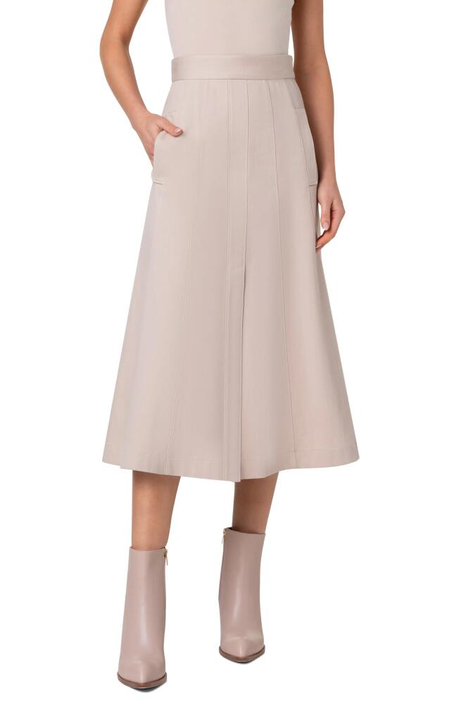 Akris Pleated Denim Midi Skirt in Sand Cover