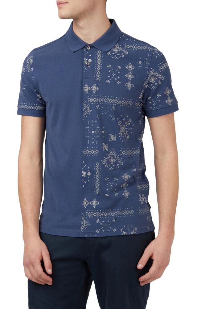 Ben Sherman Geo Bandana Print Piqué Polo in Blue Denim Cover