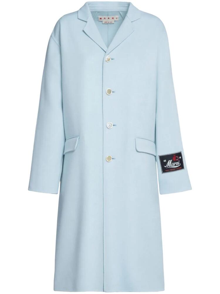 Marni logo-patch single-breasted coat - Blue Cover