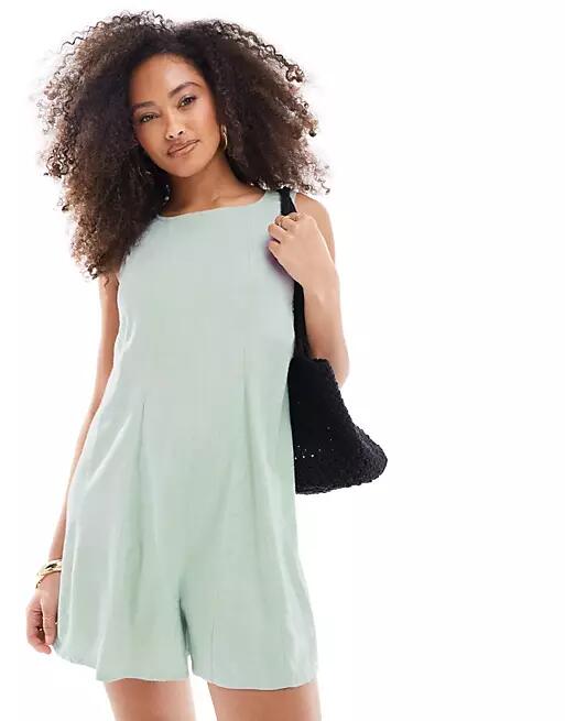 ASOS DESIGN godet throw on romper in sage green Cover