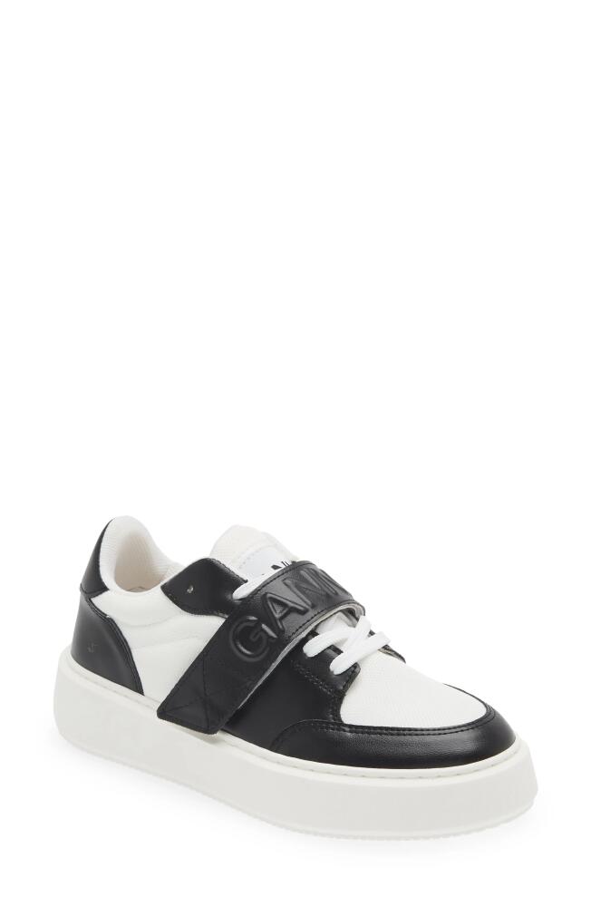 Ganni Mixed Media Low Top Sneaker in Black/White Vintage Cover