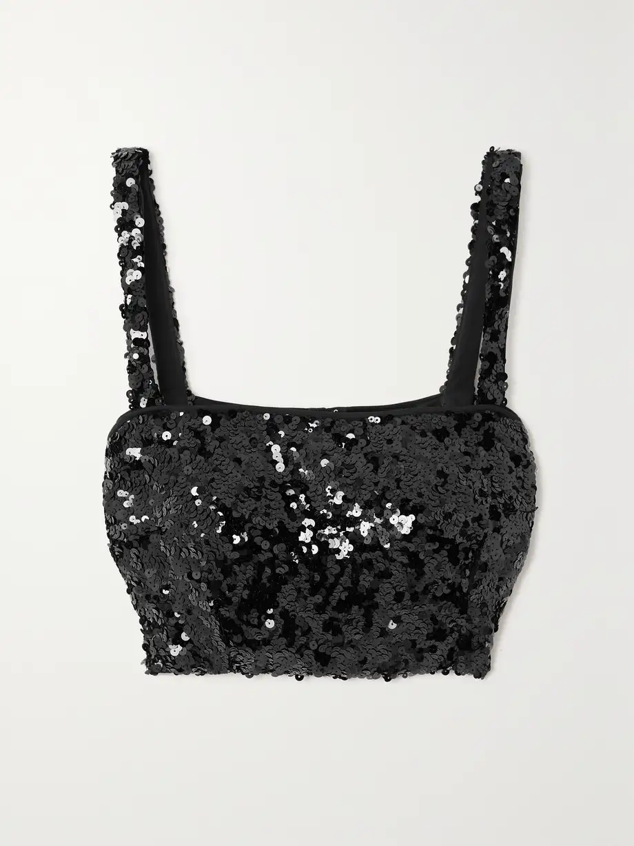 Dolce & Gabbana - Cropped Sequined Stretch-tulle Bustier Top - Black Cover