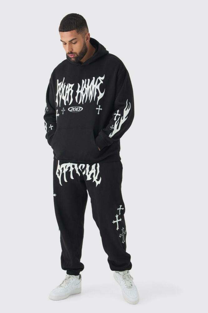 boohoo Mens Plus Pour Homme Cross Print Tracksuit In Black Cover