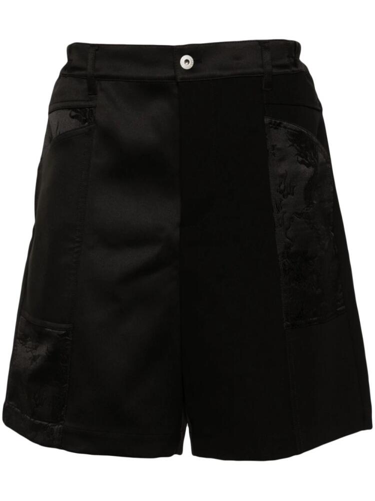 Feng Chen Wang dragon-jacquard patchwork shorts - Black Cover