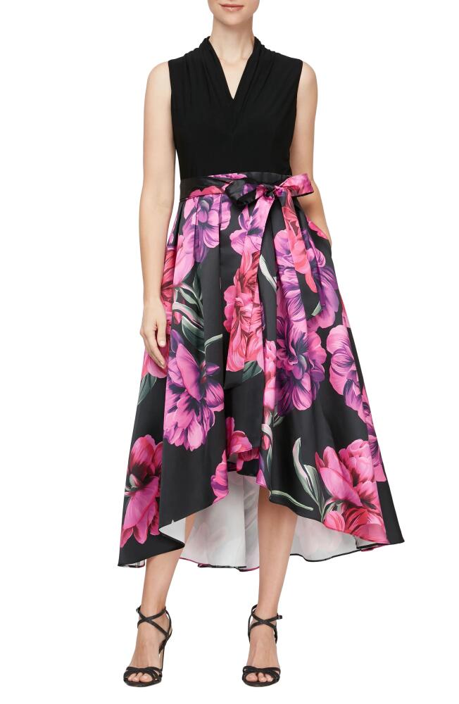 SL FASHIONS Floral High-Low Cocktail Dress in Black Cover