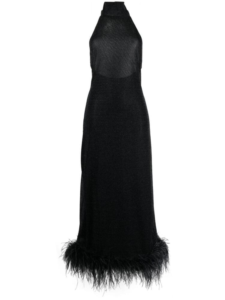 Oséree halterneck feather-trim maxi dress - Black Cover