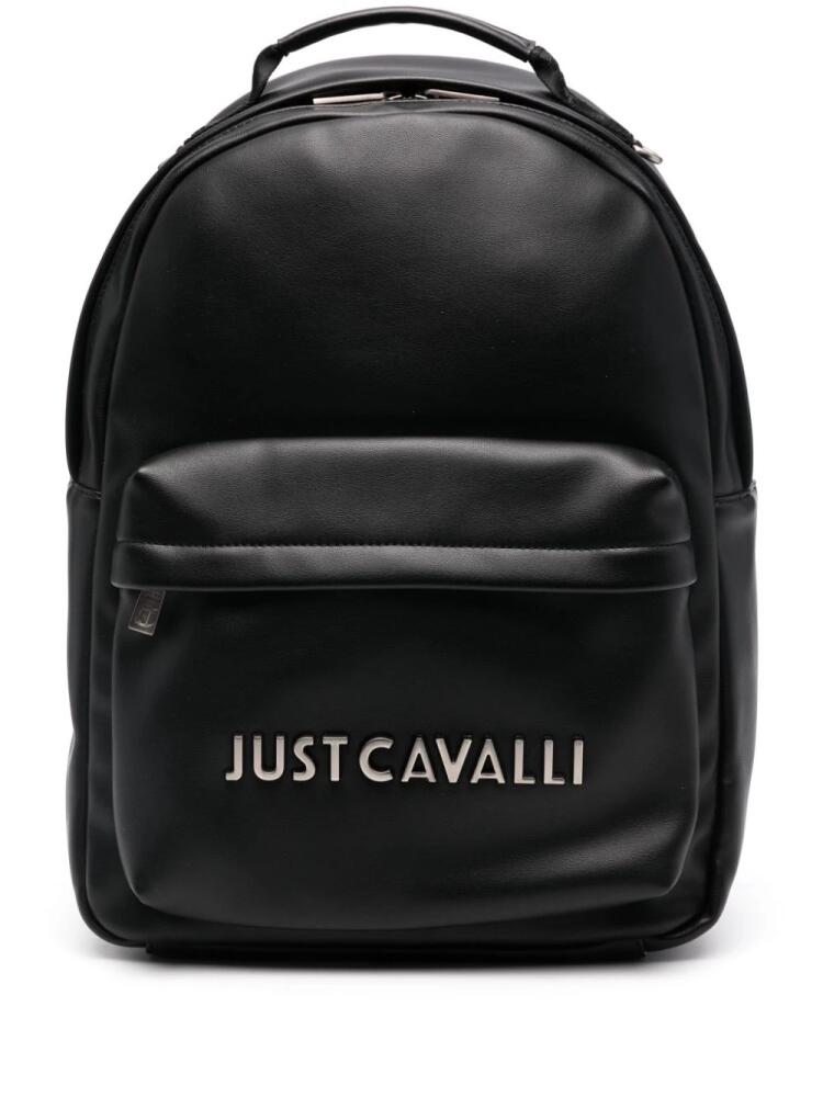 Just Cavalli logo-lettering leather backpack - Black Cover