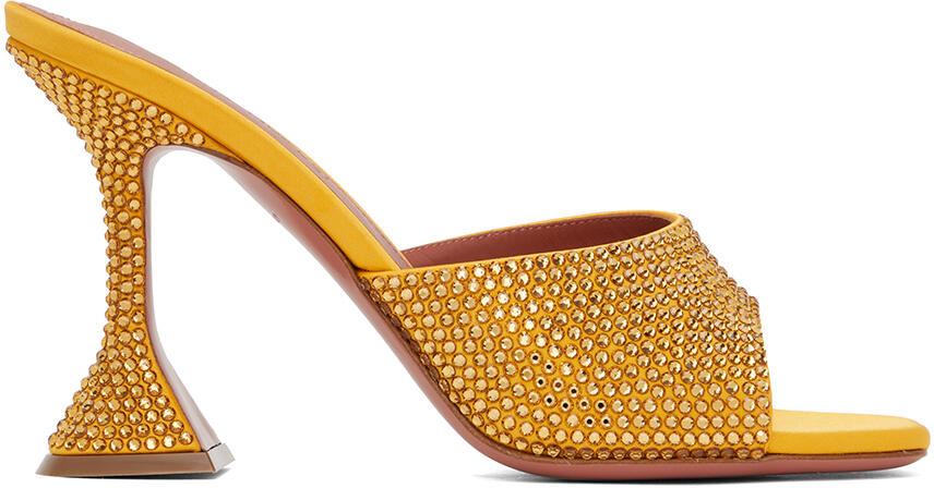 Amina Muaddi Yellow Lupita Crystal Slipper Heeled Sandals Cover