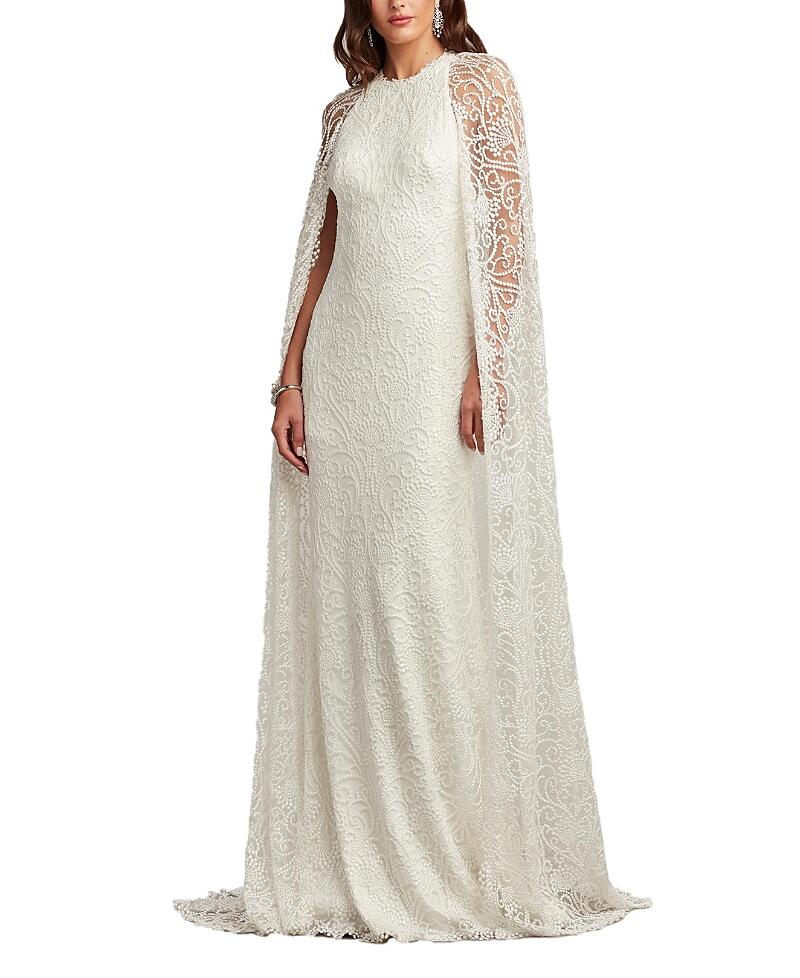 Tadashi Shoji Piers Embroidered Cape Gown Cover