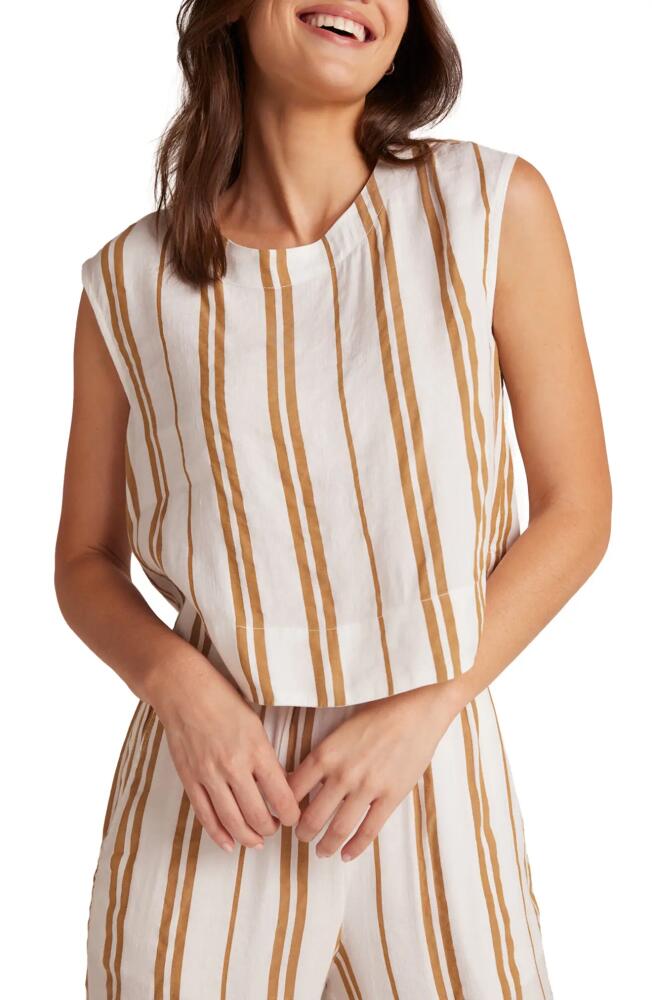 Bella Dahl Boxy Button Back Sleeveless Linen Blend Top in Redwood Stripe Cover