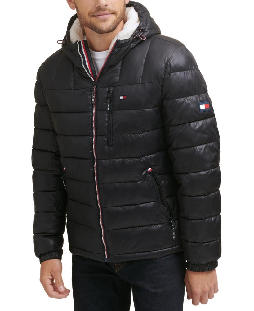 Tommy Hilfiger Men's Sherpa Lined Hooded Quilted Puffer Jacket - Black Cover