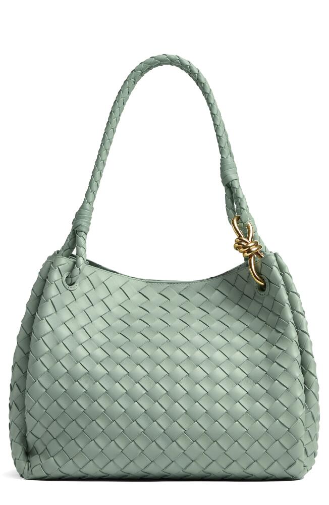 Bottega Veneta Large Andiamo Intrecciato Leather Top Handle Bag in New Sauge- Brass Cover