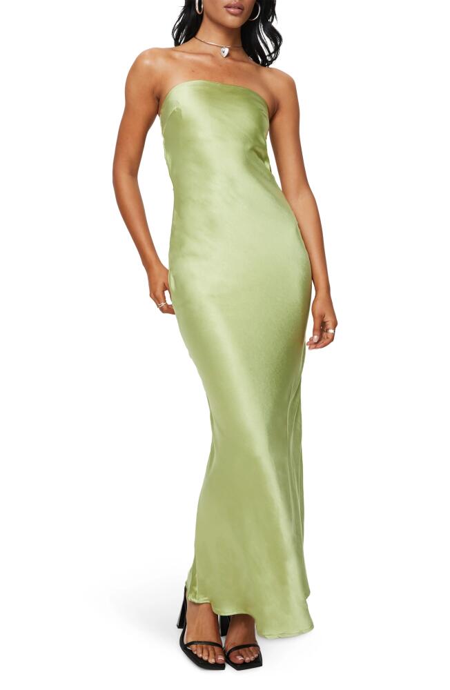 Princess Polly Haley Strapless Satin Maxi Dress in Medium Green Cover