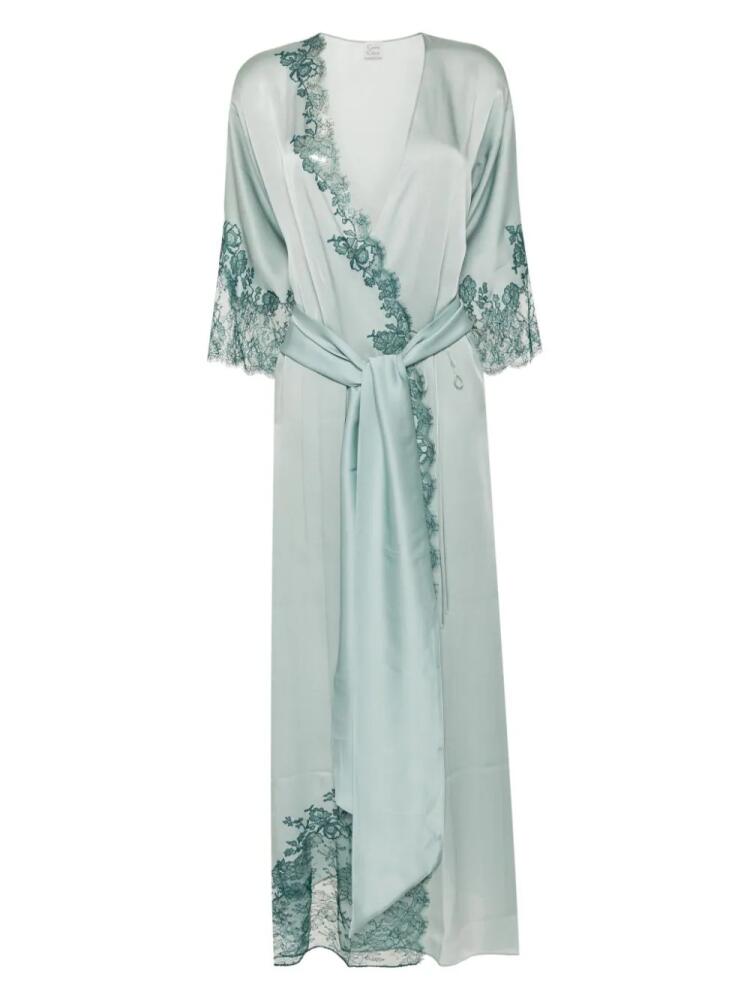 Carine Gilson Calais-Caudry lace-trim silk robe - Blue Cover