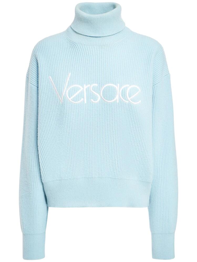 VERSACE Logo Rib Knit Turtleneck Sweater Cover