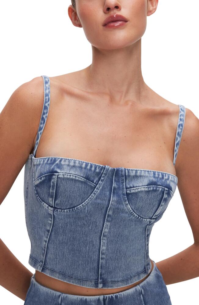 Good American Sculpt Bustier Denim Crop Top in Indigo595 Cover