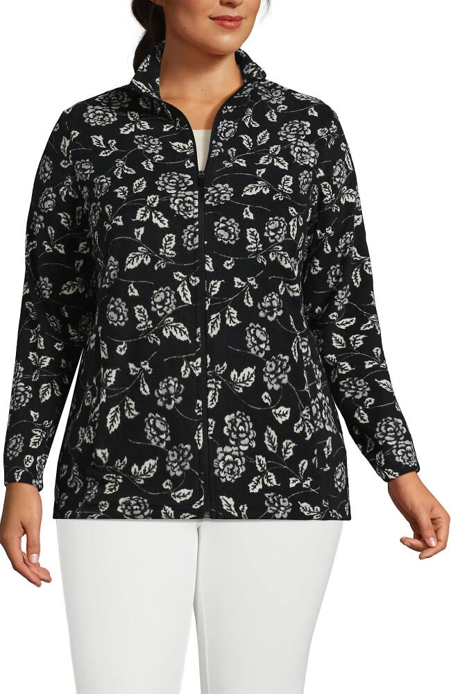 Lands' End Plus Size Anyweather Fleece Full Zip Jacket in Black Stem Floral Cover