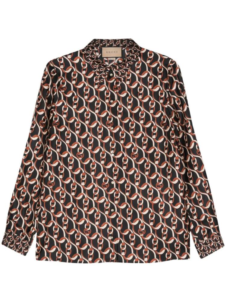 Gucci Interlocking G chain-print silk shirt - Black Cover