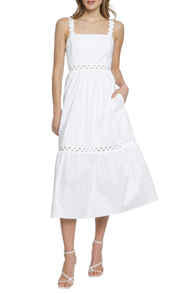 DONNA MORGAN FOR MAGGY Sleeveless Tiered Stretch Poplin Midi Dress in Ivory Cover