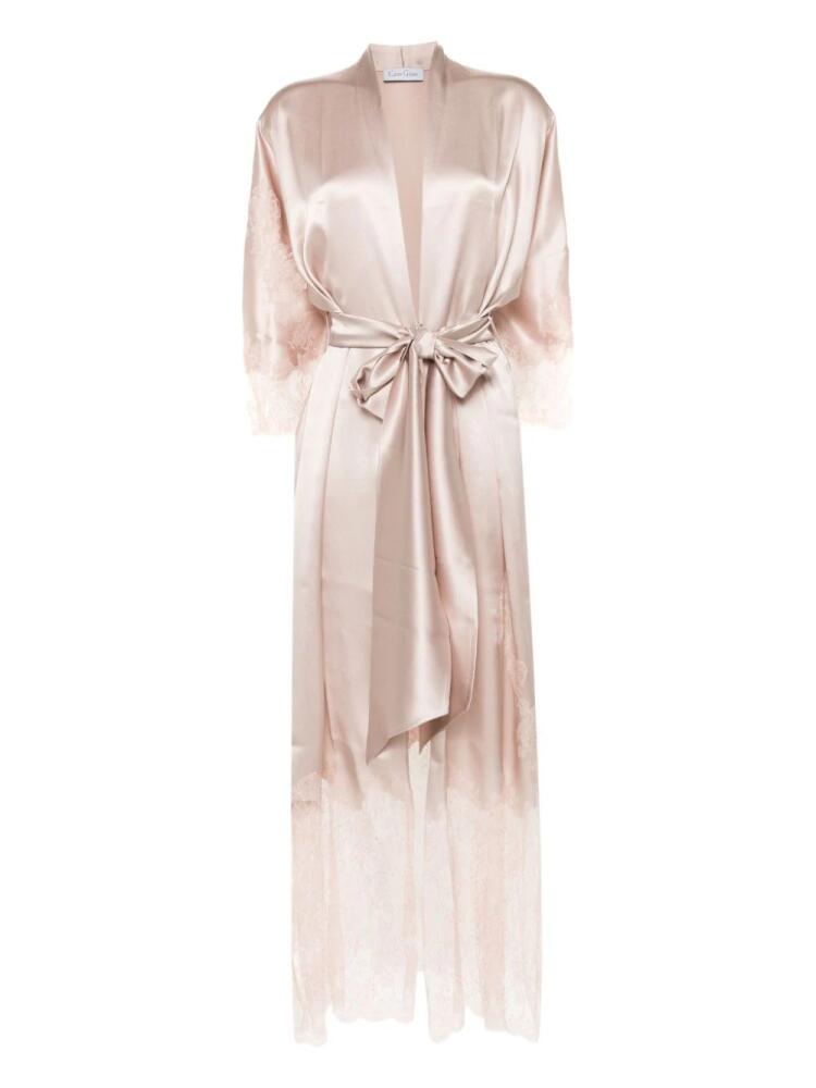 Carine Gilson lace-trim silk long robe - Pink Cover