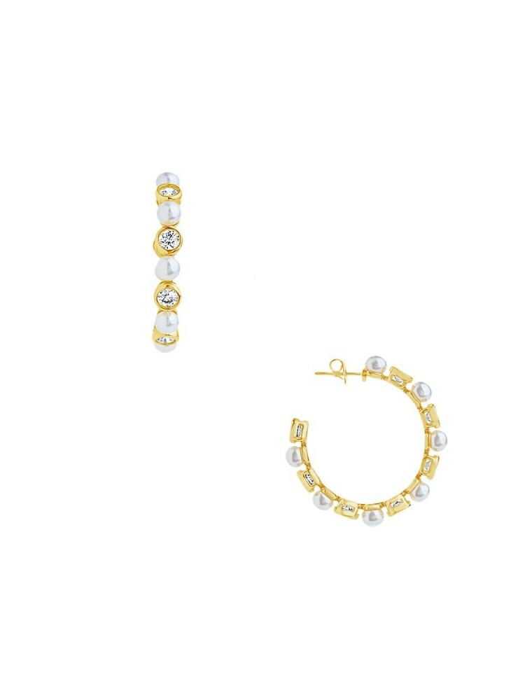 Sterling Forever Women's Theodora 14K Goldplated, Cubic Zirconia & Faux Pearl Hoops Cover