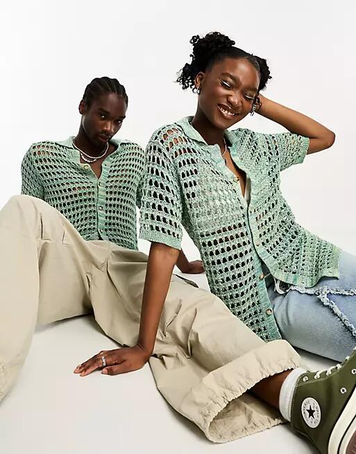 Reclaimed Vintage unisex ladder knit shirt in space dye blue-Black Cover