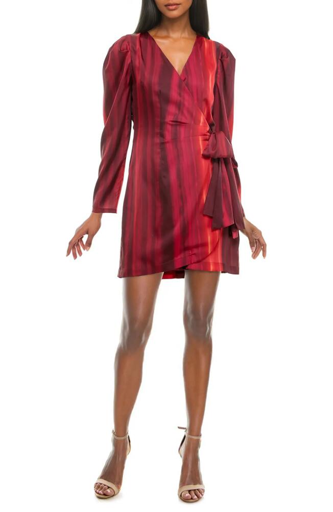 Socialite Stripe Long Sleeve Satin Wrap Dress in Red Ombre Cover