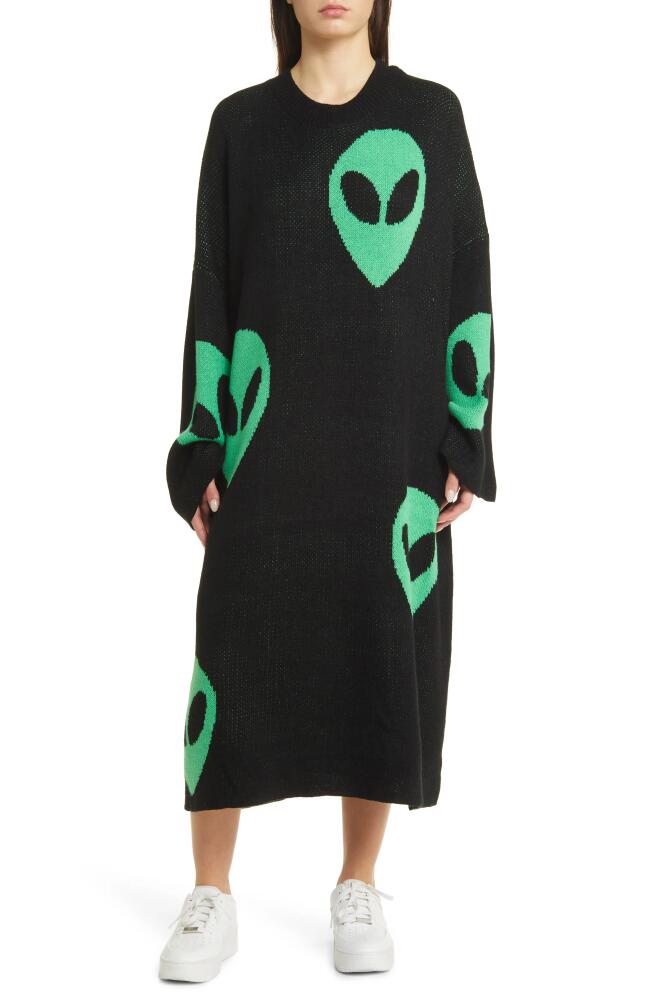 Dressed in Lala Literally Limitless Long Sleeve Oversize Sweater Dress in Alien Lover Cover