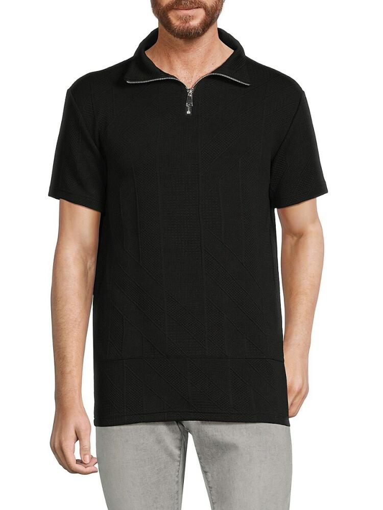 American Stitch Men's Textured Zip Polo - Black Cover