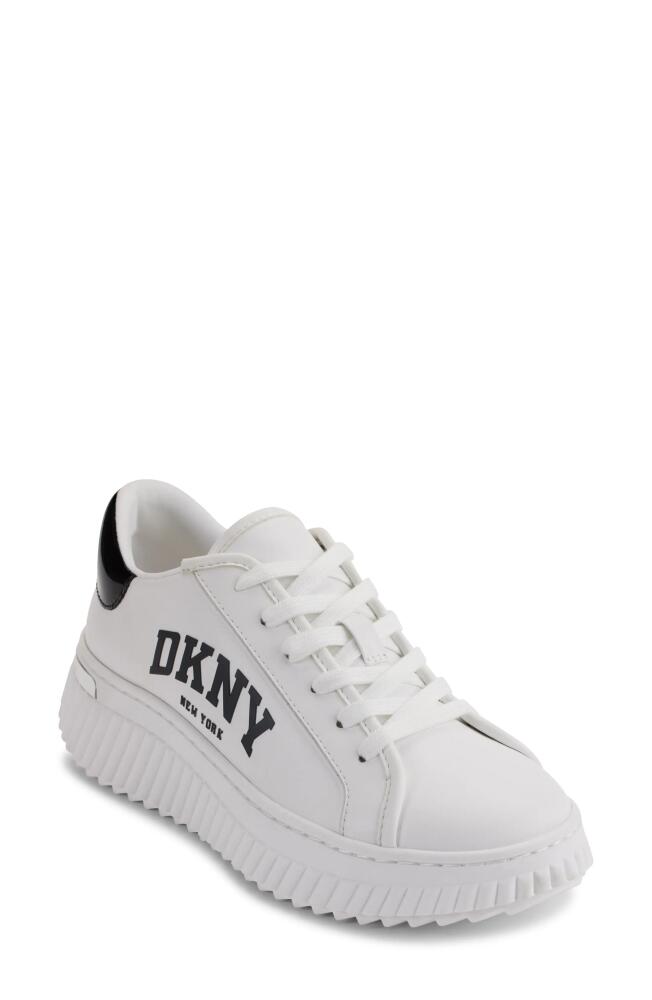 DKNY Logo Sneaker in Bright White/Blue Cover