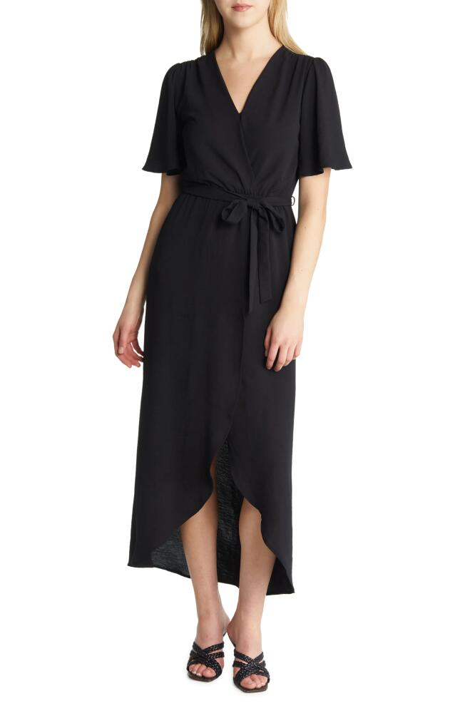 Fraiche by J Flutter Sleeve Faux Wrap Maxi Dress in Black Cover