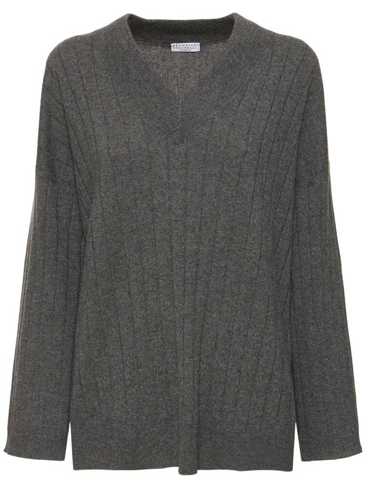 BRUNELLO CUCINELLI V-neck Ribbed Cashmere Sweater Cover