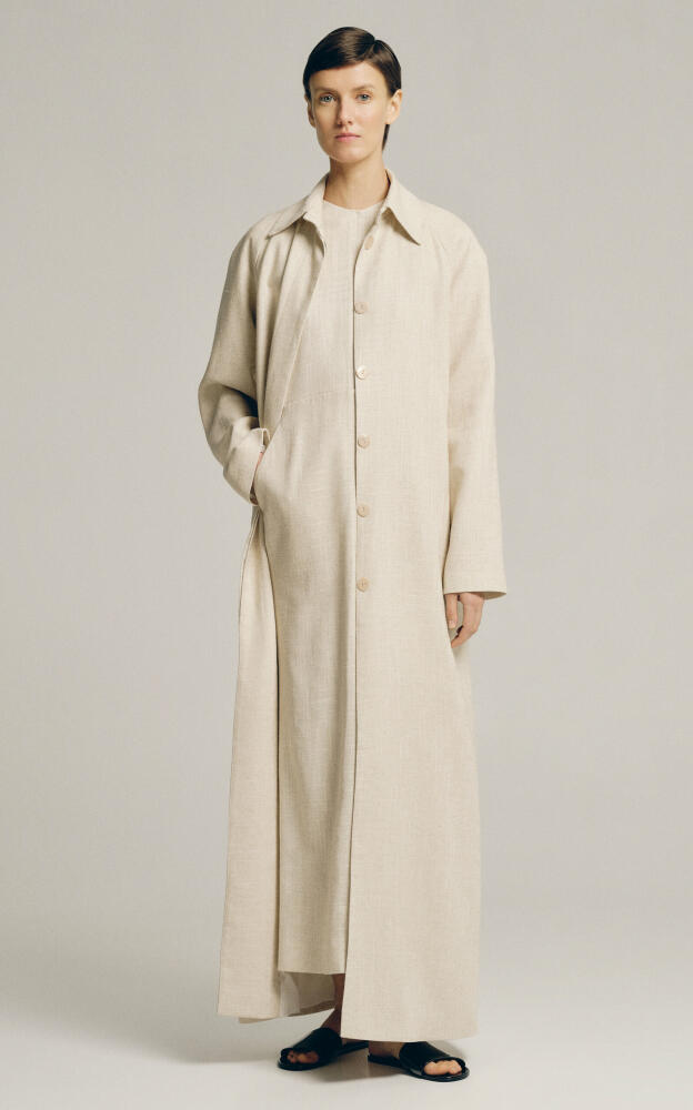 Sophie et Voila - Long Linen-Blend Coat - Neutral Cover